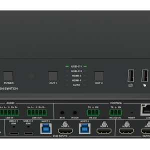 2023 4k60hz 4x2 seamless presentation switcher+multiviewer with usb c,hdbt,dante