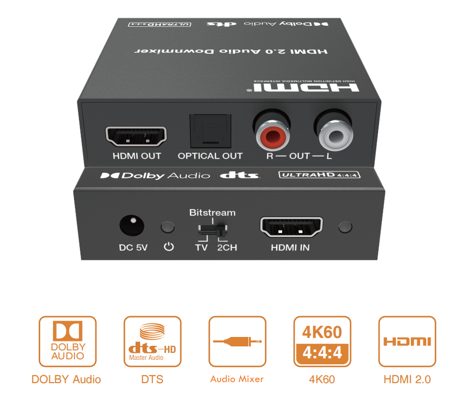 hdmi 18gbps audio extractor with audio downmix