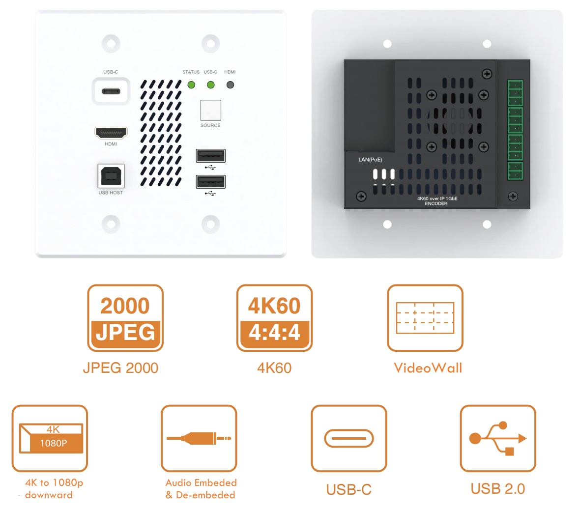 jpeg2000 4k60hz hdmi & usb c kvm encoder decoder videowall