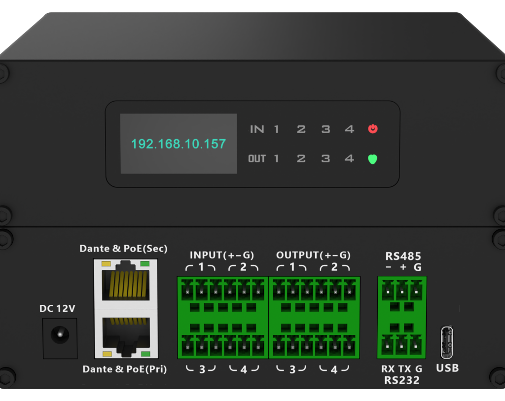 4in 4 out audio dante processor with usb c port