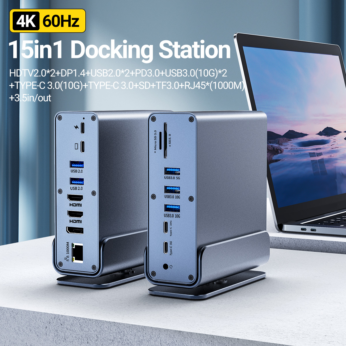 4k60 usb c docking station with dual hdmi,dp,usb