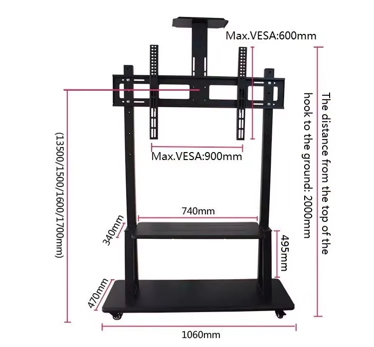 tv mount stand bracket cart interactive lcd and 75 86inch flat panel trolley stand with four legs floor stand