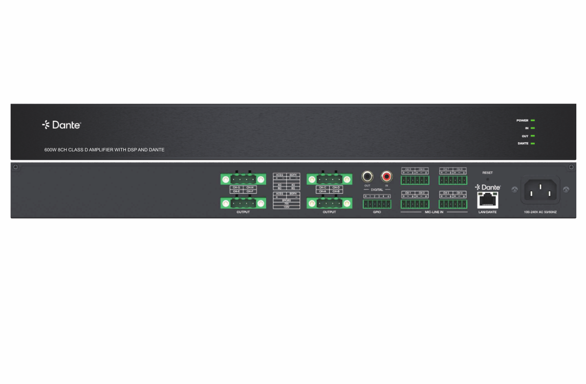 dante 4ch 300w 600w class d amplifier with dsp and dante (复制)