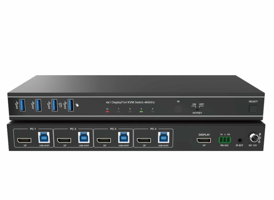 new 8k30 4x1 dp kvm switcher,5gbps,usb 3.2 gen 1 hub,