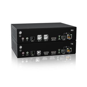 4k30 hdmi kvm extender with usb 2.0 150 meter one cat6a,one fiber ports, one lan ports,redundant power supply